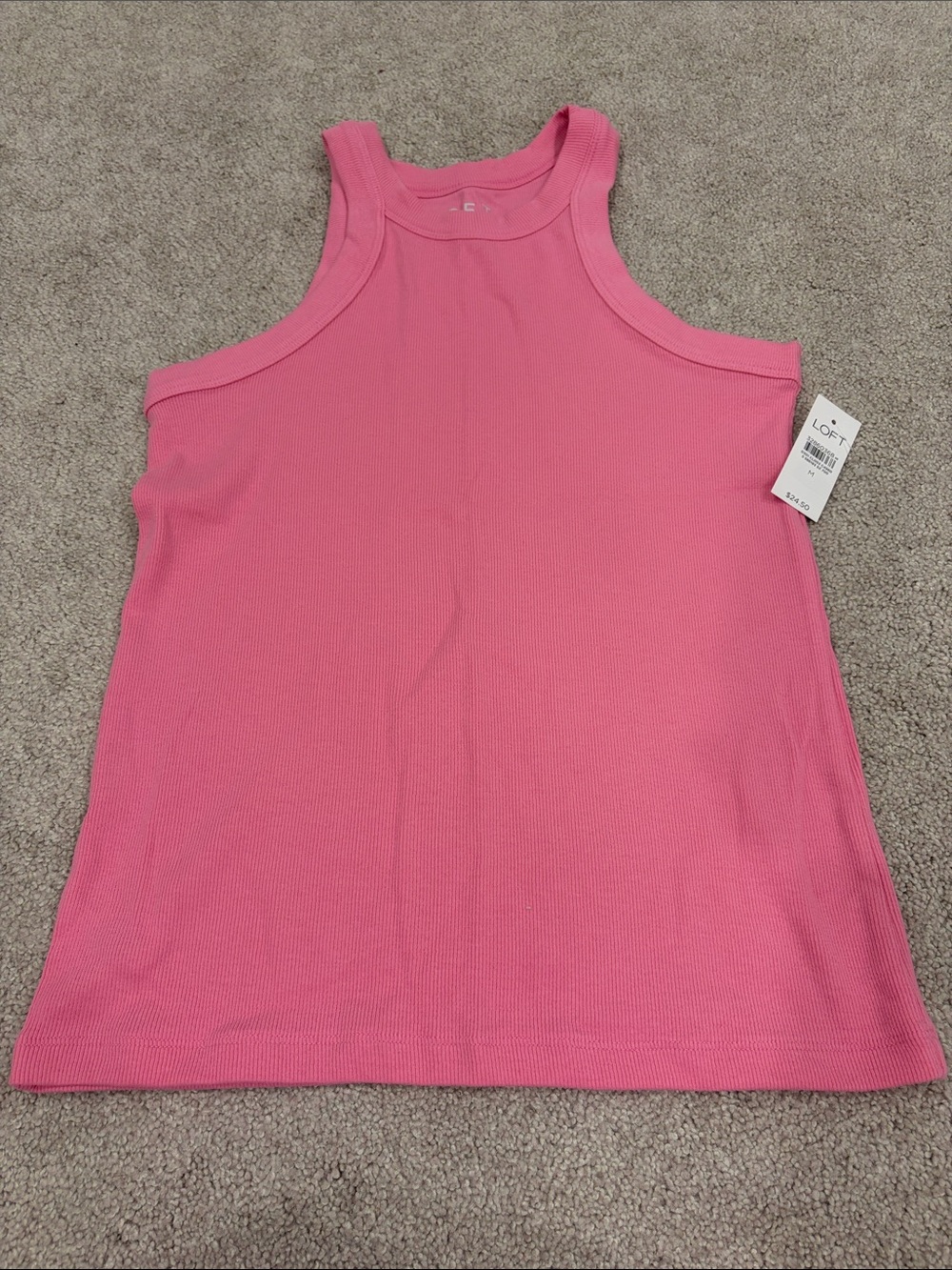 LOFT Pink Ribbed Tank Top - High Neck Sleeveless Racerback Style